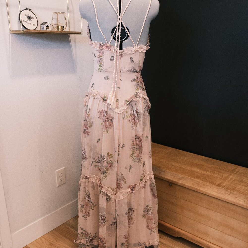 ASOS Design Pink floral chiffon beaded maxi dress - Size US 6 - Picture 5 of 8